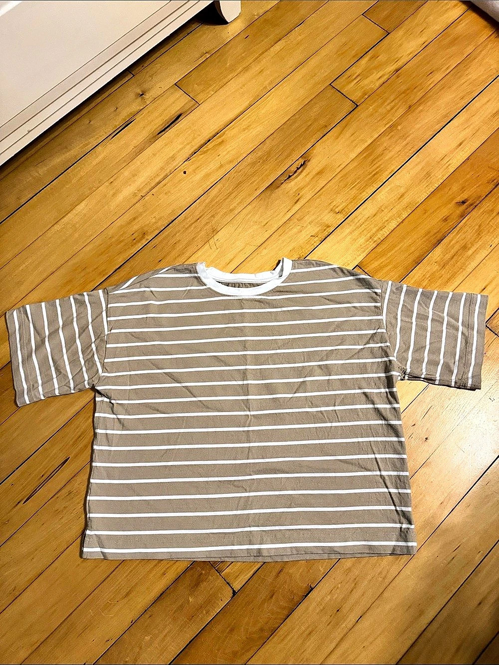 LOFT Striped Short Sleeve Tee in Brown & White Size Medium